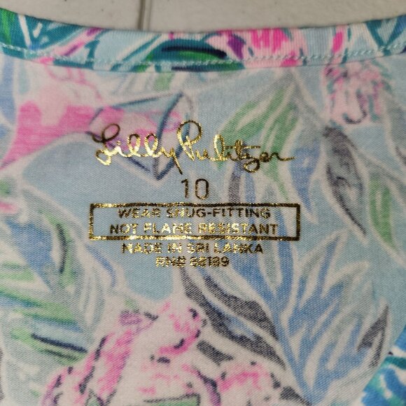 Lilly Pulitzer Girls Long-Sleeve Tropical Print Shirt Size 10 Blue & Pink Cotton - Picture 5 of 9